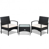 3 pcs Patio Wicker Rattan Furniture Set - White Cushion