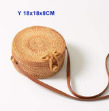 Round Handmade Woven Rattan Beach Cross Body Circle Bohemia Straw Handbag