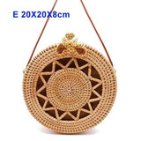 Round Handmade Woven Rattan Beach Cross Body Circle Bohemia Straw Handbag