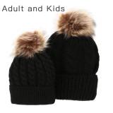 Mom and Baby Matching Knitted Hats Warm Fleece Crochet Beanie