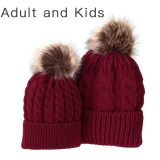 Mom and Baby Matching Knitted Hats Warm Fleece Crochet Beanie
