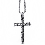 Mens Cross Necklace Silver Stainless Steel Pendant