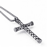 Mens Cross Necklace Silver Stainless Steel Pendant