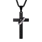 Men's Bible Cross Necklace | Lords Prayer Pendant with Ring