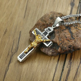 Mens Crucifix Necklace | Crucifix Pendant Stainless Steel - Gold, Silver