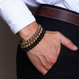 Mens Beaded Bracelet Stainless Steel - Black, Gold ,Silver