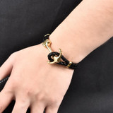 Black Braided Leather Anchor Bracelet