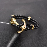 Black Braided Leather Anchor Bracelet