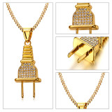 Gold Plug Necklace Iced Out | Hip Hop Plug Pendant