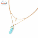 SUSENSTONE Women Multilayer Irregular Crystal Opals Pendant Necklace