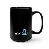 Black & White Felini Cat Drawing in Suit - Black Mug 15oz (440ml)