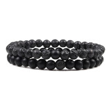 2-Piece Malachite Black Lava Natural-Stone Strand Bracelet