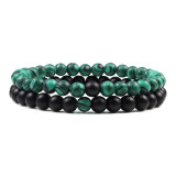 2-Piece Malachite Black Lava Natural-Stone Strand Bracelet