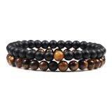 2-Piece Malachite Black Lava Natural-Stone Strand Bracelet