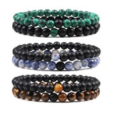 2-Piece Malachite Black Lava Natural-Stone Strand Bracelet