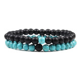 2-Piece Malachite Black Lava Natural-Stone Strand Bracelet