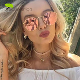 2017 New Sunglasses Women Rose Gold Metal Frame Circle Glasses Mirrored Brand Designer Round Sun Glasses for Women Lunette
