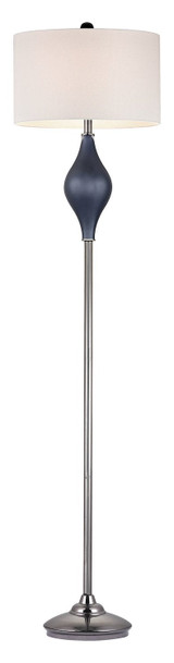 One Light White Linen Shade Navy Blue With Black Nickle Floor Lamp - Style: 7278424