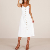 Midi Button Backless Dress