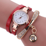 Leather Band Rhinestone Analog Quartz Watch
