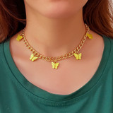 Punk Gold Color Butterfly Pendant Necklace