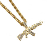 Gun Pendant Crystal Rhinestone  Necklace