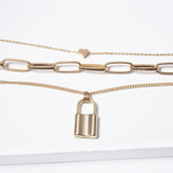 Multi Layer Lover Lock Pendant Choker Necklace