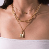 Multi Layer Lover Lock Pendant Choker Necklace