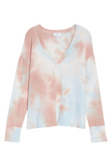 Multicolor Deep V-neck Dropped Shoulder Tie-dye Pajama Set