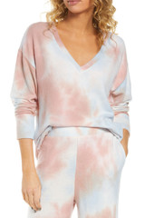 Multicolor Deep V-neck Dropped Shoulder Tie-dye Pajama Set