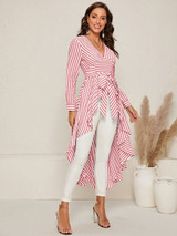 Boulevard belted dip hem blouse - light burgundy