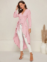 Boulevard belted dip hem blouse - light burgundy