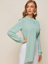 Keyhole back draped blouse - seafoam
