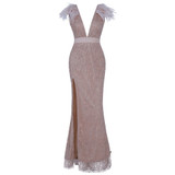 Deep V off-shoulder glitter dress