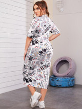 Mock-neck letter graphic dress