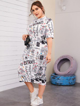 Mock-neck letter graphic dress