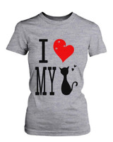 Funny Graphic Statement Women's Gray T-shirt - I Love My Cat