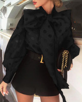 Lantern sleeve top with polka dots