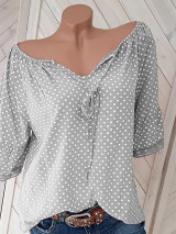 Women's Plus Size Blouse Shirt Polka Dot Print V Neck Tops Streetwear Basic Top Black Blue Red-832 Women's Plus Size Blouse Shirt Polka Dot Print V Neck Tops Streetwear Basic Top Black Blue Red-832