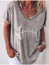 Women's T shirt Skull V Neck Tops Basic Top Blue Purple Yellow