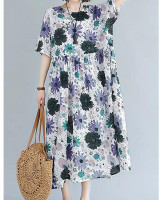 Women's Swing Dress Maxi long Dress - Short Sleeve Floral Patchwork Print Summer Fall Elegant Casual Blue Red Green S M L XL XXL 3XL 4XL 5XL