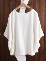 Women's T-shirt Solid Colored Round Neck Tops Loose Cotton Basic Top White Black Blue
