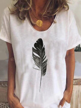 Women's T-shirt Gradient Feather V Neck Tops Loose Basic Top White Light Blue Women's T-shirt Gradient Feather V Neck Tops Loose Basic Top White Light Blue