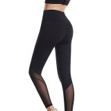 Women's High Waist Yoga Pants Patchwork Hidden Waistband Pocket Cropped Leggings Butt Lift 4 Way Stretch Breathable Black Blue Gray Nylon Mesh Gym Workout Running Fitness Sports Activewear High