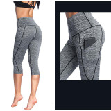 Women's High Waist Yoga Pants Side Pockets Capri Leggings Tummy Control Butt Lift 4 Way Stretch Black Purple Dark Gray Spandex Lycra Non See-through Fitness Gym Workout Running Sports Activewear High