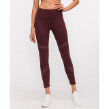 Women's High Waist Yoga Pants Patchwork Leggings Cropped Pants Butt Lift 4 Way Stretch Breathable Purple Dark Purple Dark Blue Nylon Mesh Yoga Running Fitness Sports Activewear High Elasticity