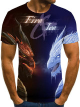 Men's Geometric 3D Graphic Plus Size T shirt Pleated Print Short Sleeve Weekend Tops Streetwear Round Neck Blue / Summer / Animal