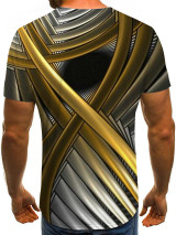 Men's Abstract Graphic Plus Size T-shirt Pleated Print Short Sleeve Weekend Tops Streetwear Round Neck Gold / Summer