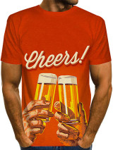 Men's Graphic Beer Plus Size T-shirt Print Short Sleeve Weekend Tops Streetwear Round Neck Black Yellow Orange / Summer