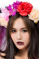 BFJFY Halloween Women's Rose Skull Pattern Ghost Bride Cosplay Costume